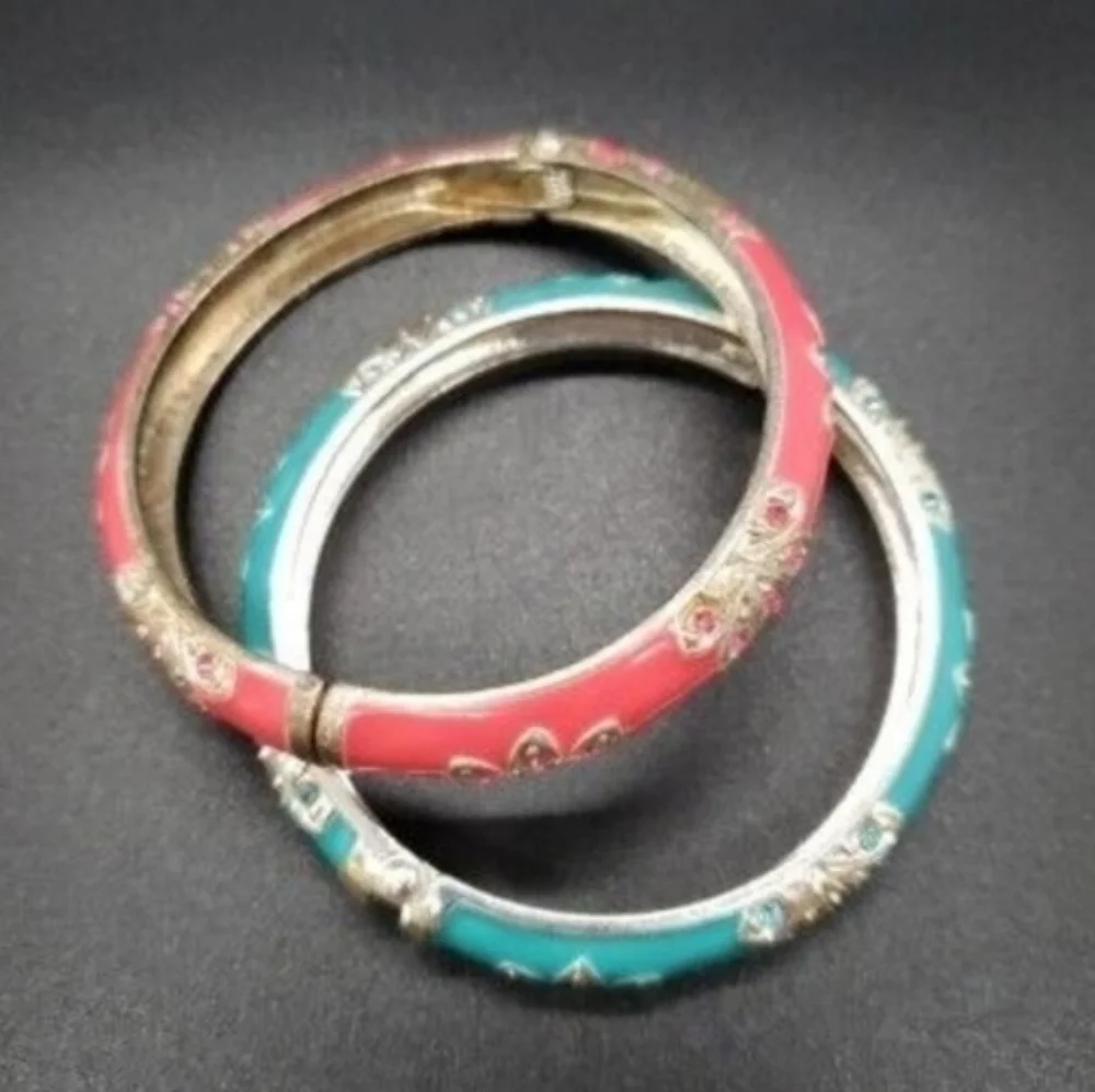 Two Beautiful Enamel, Rhinestone Bracelets. - Picture 1 of 4
